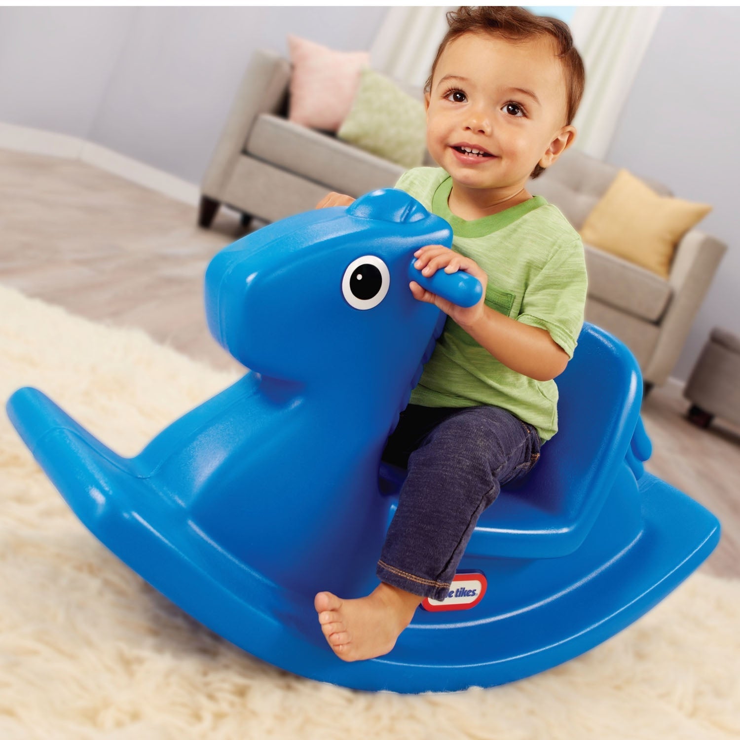 Rocking Horse - Primary Blue - Classic Blue Rocking Horse with Stable Low Seat for Balance-Focused Toddler Adventures