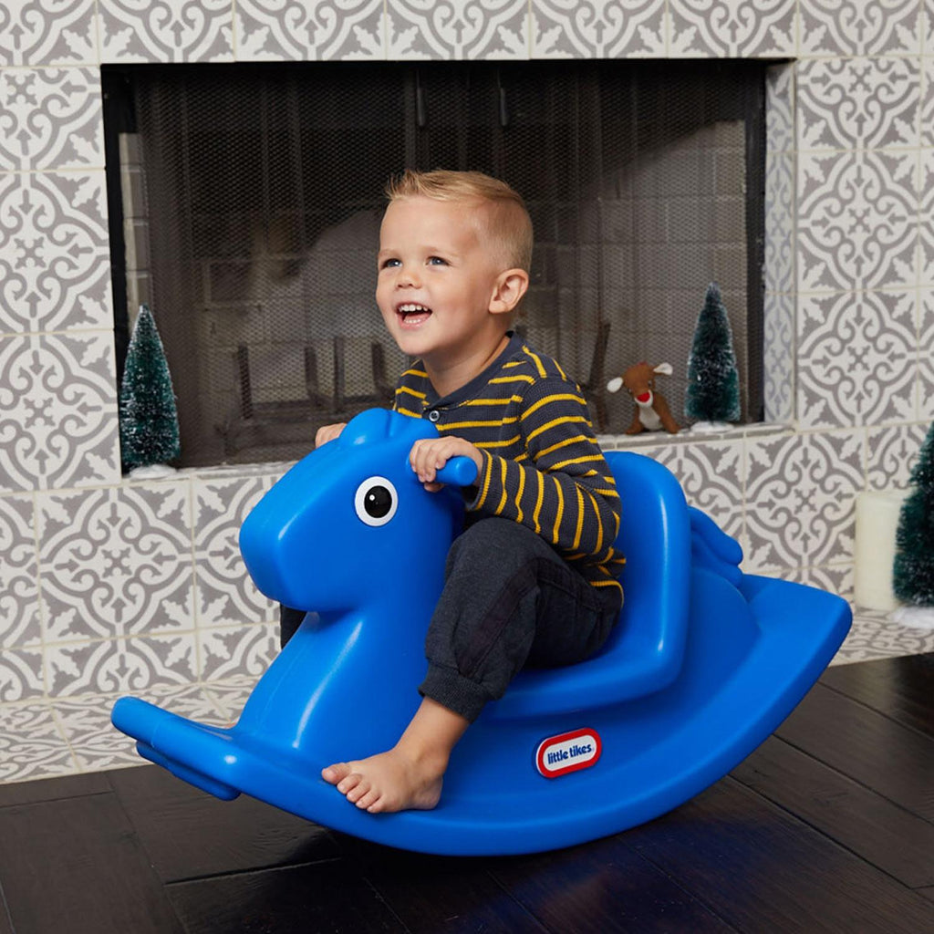 Rocking Horse - Primary Blue - Classic Blue Rocking Horse with Stable Low Seat for Balance-Focused Toddler Adventures
