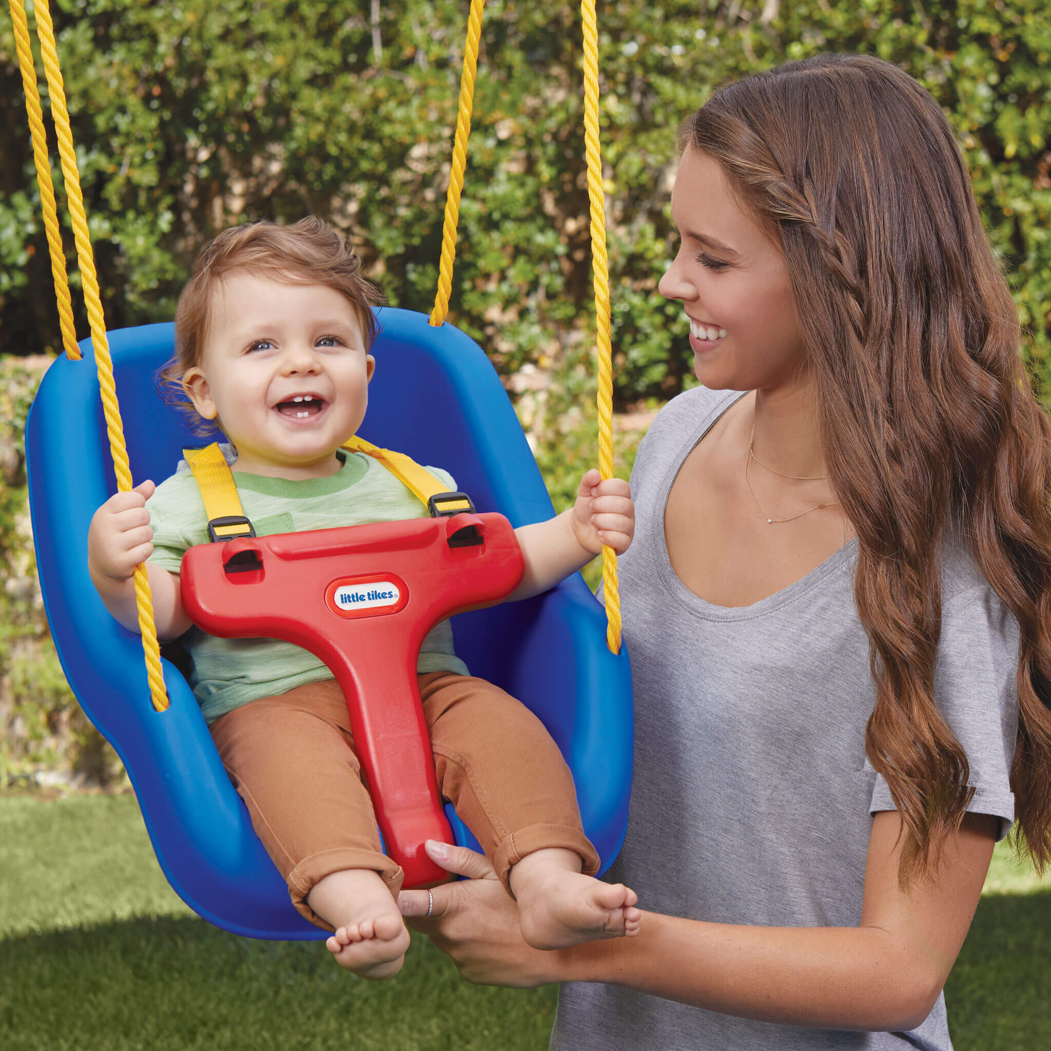 2-in-1 Snug 'n Secure™ Swing - Blue - Adjustable Swing with Rotating T-Bar and Straps for Growing Children's Backyard Play