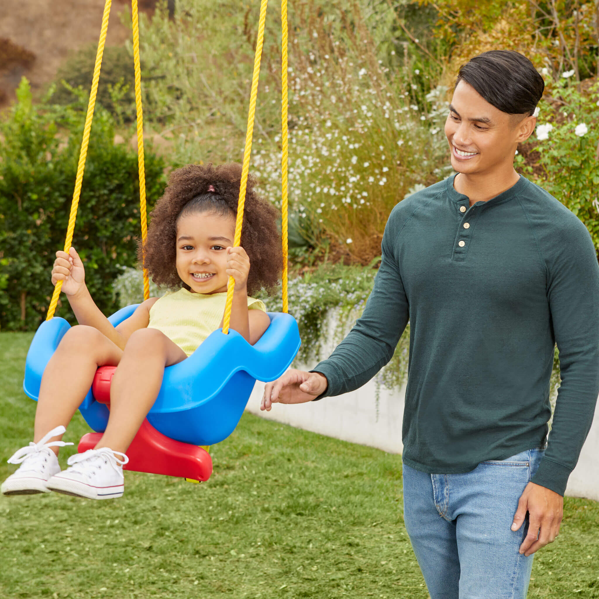 2-in-1 Snug 'n Secure™ Swing - Blue - Adjustable Swing with Rotating T-Bar and Straps for Growing Children's Backyard Play