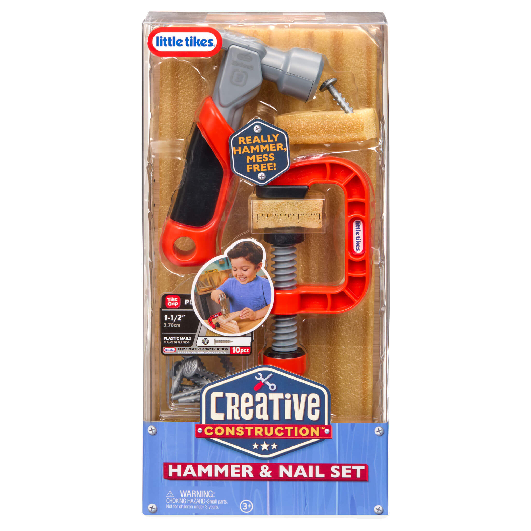 Creative Construction™ Hammer and Nail Set - Mess-Free Hammering Kit with Blueprint Projects for Kid-Friendly Pretend Construction Play
