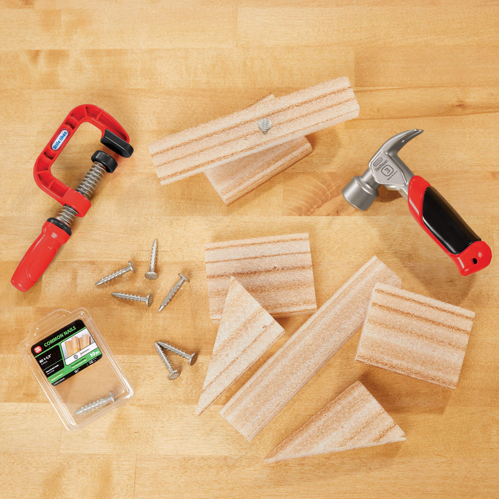 Creative Construction™ Hammer and Nail Set - Mess-Free Hammering Kit with Blueprint Projects for Kid-Friendly Pretend Construction Play